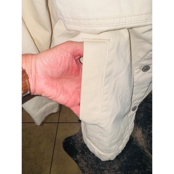 NWT Stoosh Vintage Denim Sherpa Trucker Chore Coat Barn Jacket Cream Oversized - Picture 14 of 14